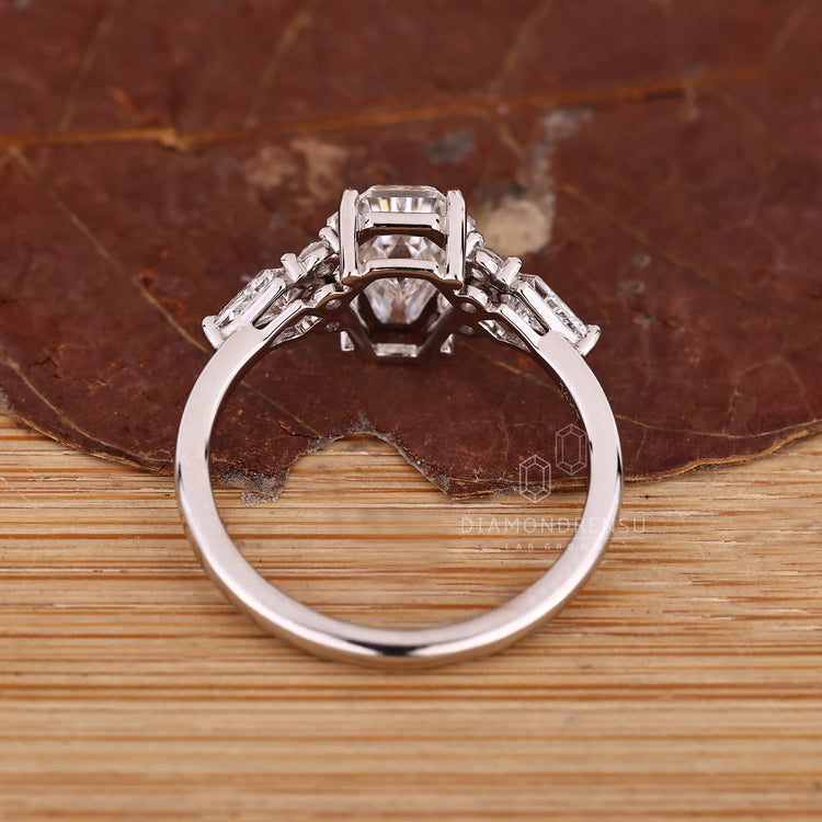 Lab Grown Coffin Diamond Ring in a Muse Setting.