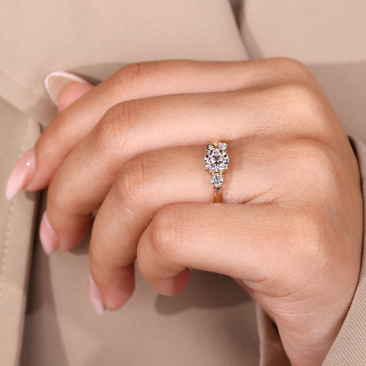 Lab Grown Round Old European Cut Ring nature inspired.