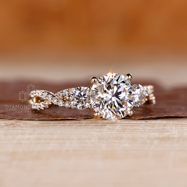 Lab grown round diamond ring twisted shank vintage.
