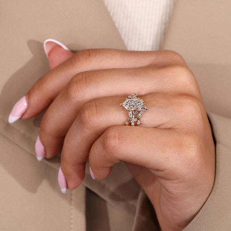 Dutch marquise ring with six leaf style prongs