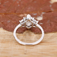 Lab grown diamond ring hexagon centre three stone style