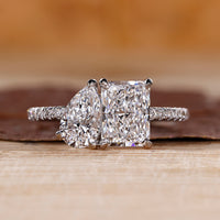 Toi et moi diamond ring pear radiant pave band style.