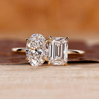 Toi et moi ring emerald oval diamond two stone set.