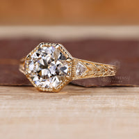 IGI certified Octagon Old European Cut diamond ring.