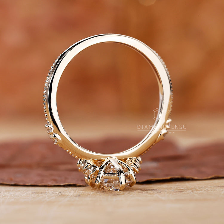 IGI certified marquise diamond ring milgrain style.