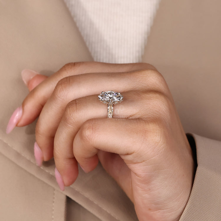 Handmade marquise cut diamond ring vintage art deco.