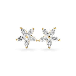 Flower Petal Marquise Cut Lab-Grown Diamond Stud + Solid Gold Earrings