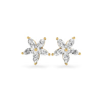 Flower Petal Marquise Cut Lab-Grown Diamond Stud + Solid Gold Earrings