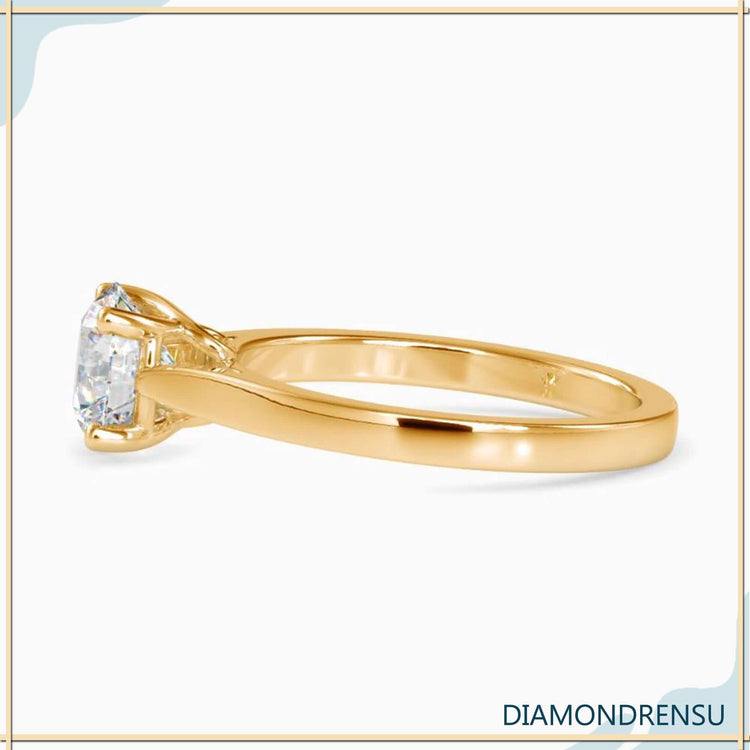 Solitaire engagement ring with a round brilliant cut diamond.