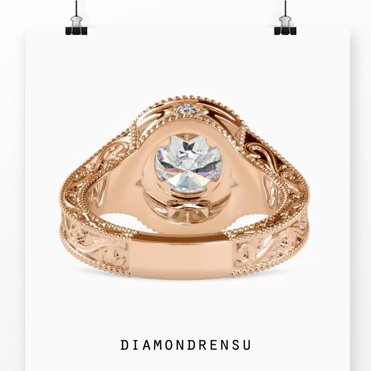 Lab grown diamond engagement ring featuring a round cut and split shank.