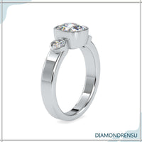 Three stone diamond ring featuring lab grown diamonds in a classic setting.