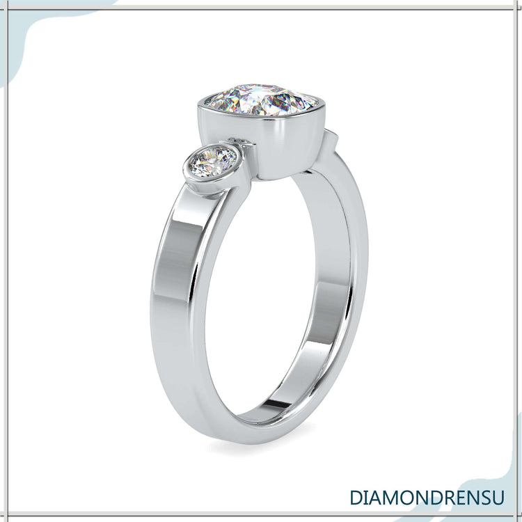 Three stone diamond ring featuring lab grown diamonds in a classic setting.
