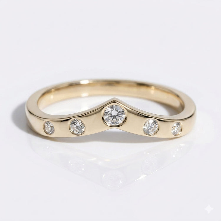 AUSM0290 - 0.16 TCW Round Brilliant Cut Chevron Flush Set Moissanite Band - 18K Yellow Gold - Size N
