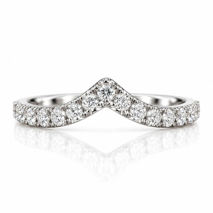AUSM0266 Round Lab-Grown Diamond Chevron V Shape Wedding Band 18K White Gold - Size N