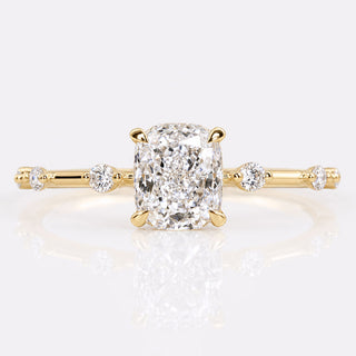 Elongated Cushion Cut Lab-Grown Diamond Distance Pavé Ring 1.50 CT - 14K Yellow Gold Size N
