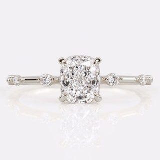 Elongated Cushion Cut Lab-Grown Diamond Distance Pavé Ring 1CT - Silver - Size O.5