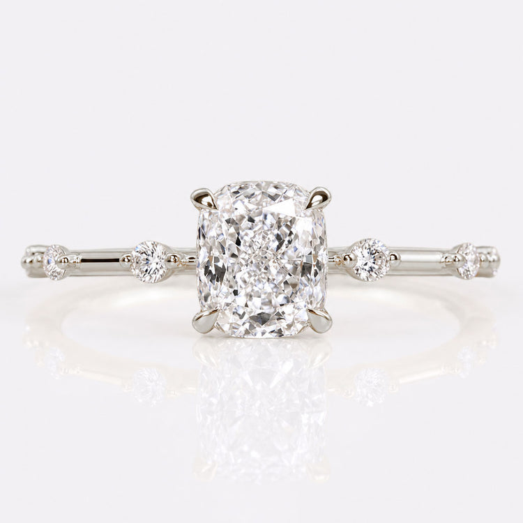 Elongated Cushion Cut Lab-Grown Diamond Distance Pavé Ring 1CT - Silver - Size O.5