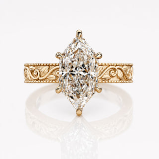 Dutch Marquise Lab Grown Diamond Vintage Ring 3 CT, 18k Yellow Gold - Size M