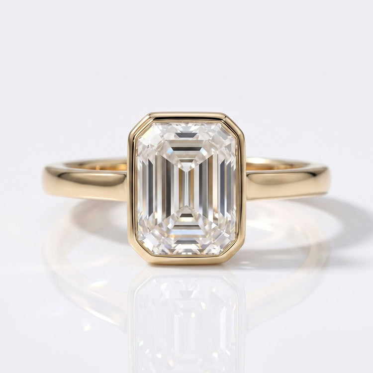 Emerald Cut Lab-Grown Diamond Bezel Set Ring 2CT - 18k Yellow Gold - Size N