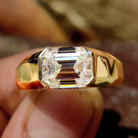 2.37 CT Emerald Cut Moissanite Half Bezel Solitaire Ring