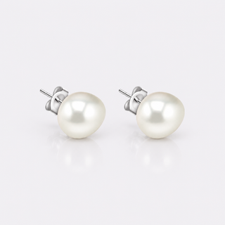 White keshi freshwater pearl sterling silver stud earrings