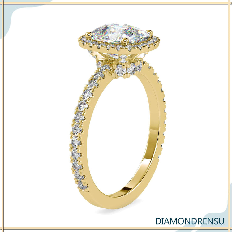 Elongated cushion cut diamond ring featuring stunning brilliance and charm.