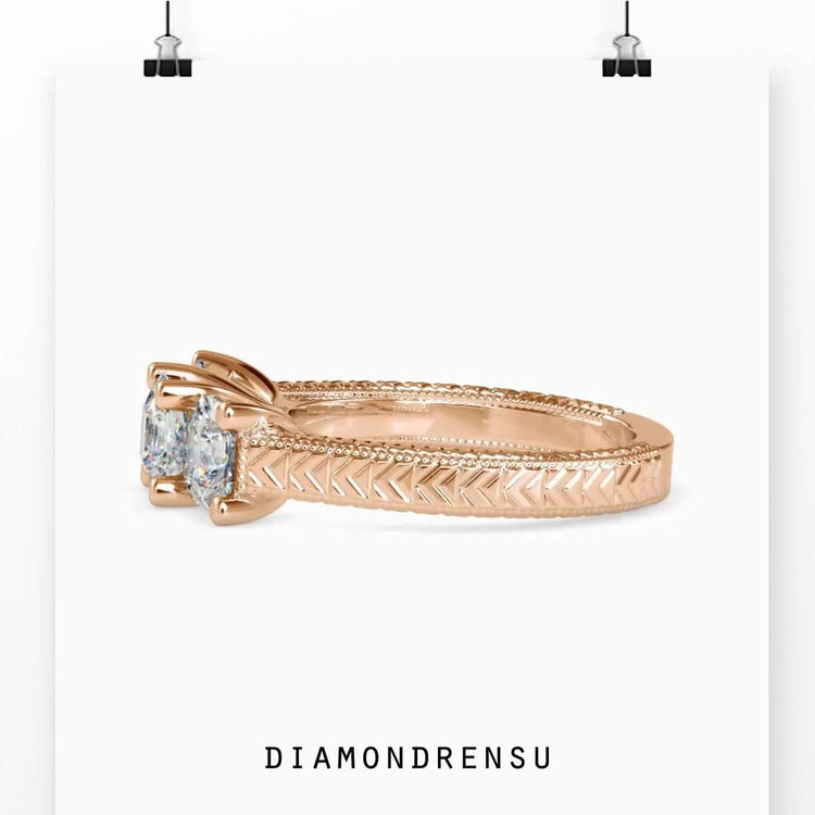 Designer ring featuring 2ct radiant cut diamond with prong setting.