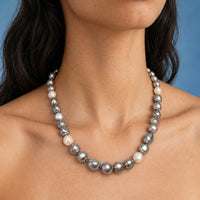 Grey Keshi Freshwater Pearl Necklace Dotted with White Pearls 10.2-11.5mm