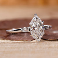 Unique marquise diamond engagement ring design.