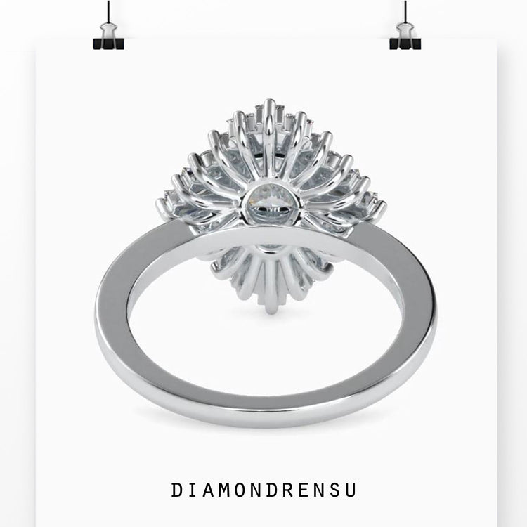 Cluster oval engagement ring with dazzling diamonds for a chic look.