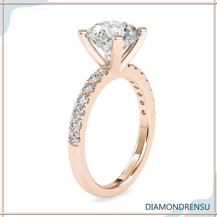 4 prong engagement ring with a secure setting and round brilliant cut diamond.