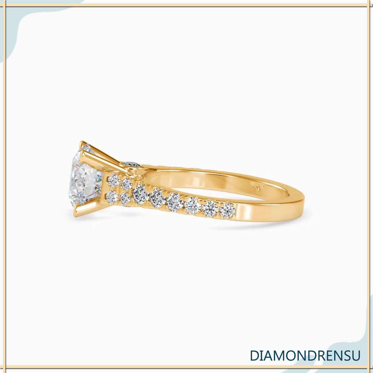 Micro pave ring with a basket setting for a round diamond