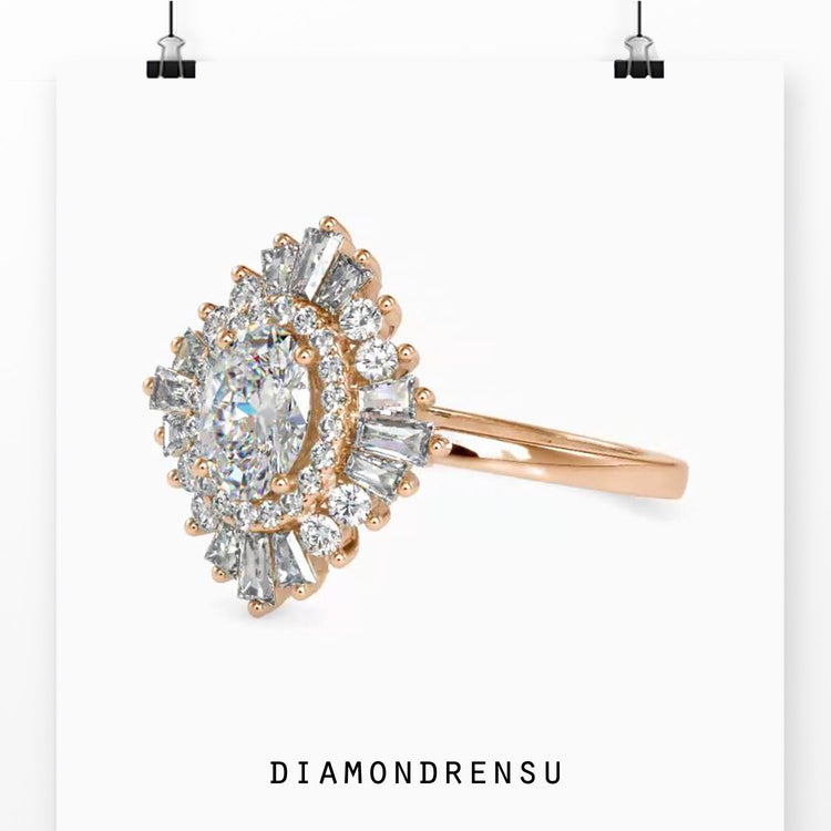 Lab grown diamond engagement ring featuring a classic cluster design.