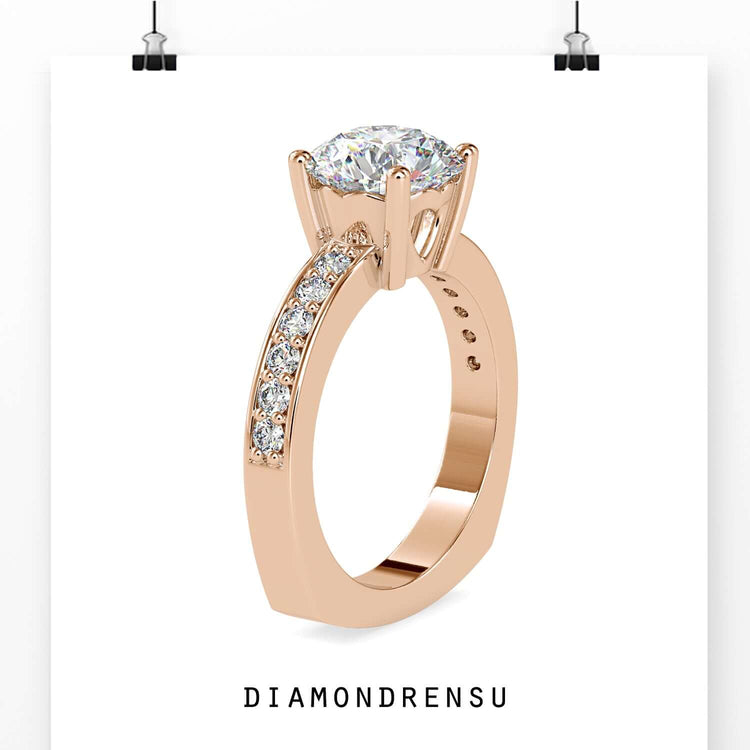 Rose gold, white gold, yellow gold ring with a brilliant round diamond.