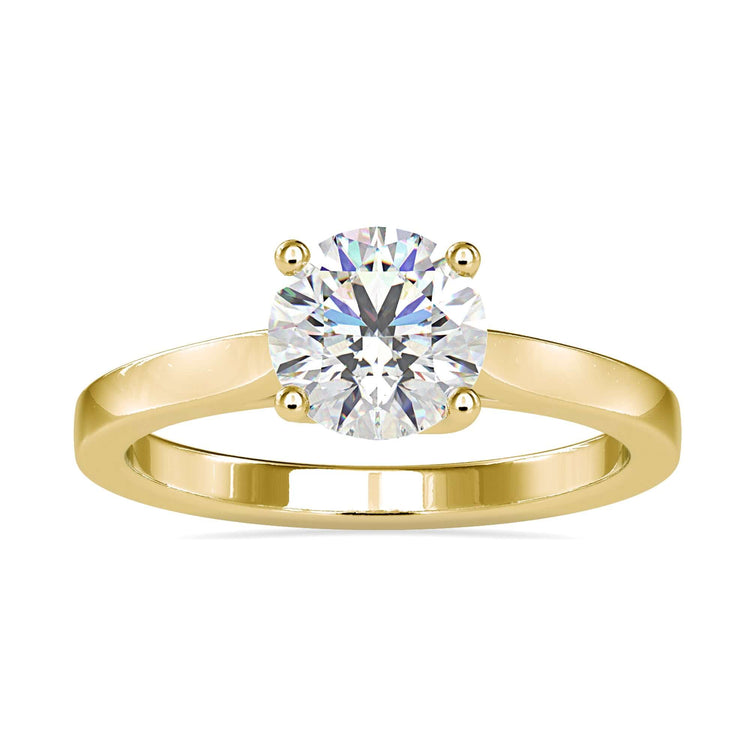 1 carat round diamond ring set in rose gold, white gold, or yellow gold.