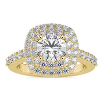 Round brilliant diamond ring with a stunning double halo design.