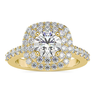 Round brilliant diamond ring with a stunning double halo design.