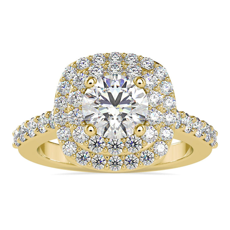 Round brilliant diamond ring with a stunning double halo design.