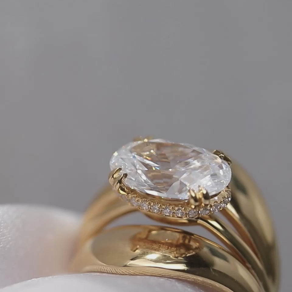 Oval Lab-Grown Diamond East to West Bold Domed Three-Piece Ring 3 CT - Set