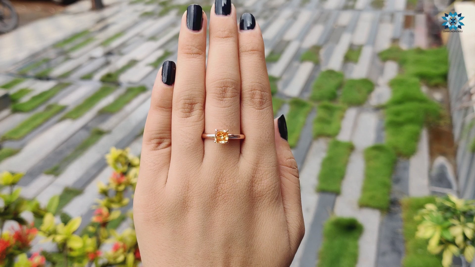 Square Radiant Orange Moissanite Solitaire Ring 1.1 CT