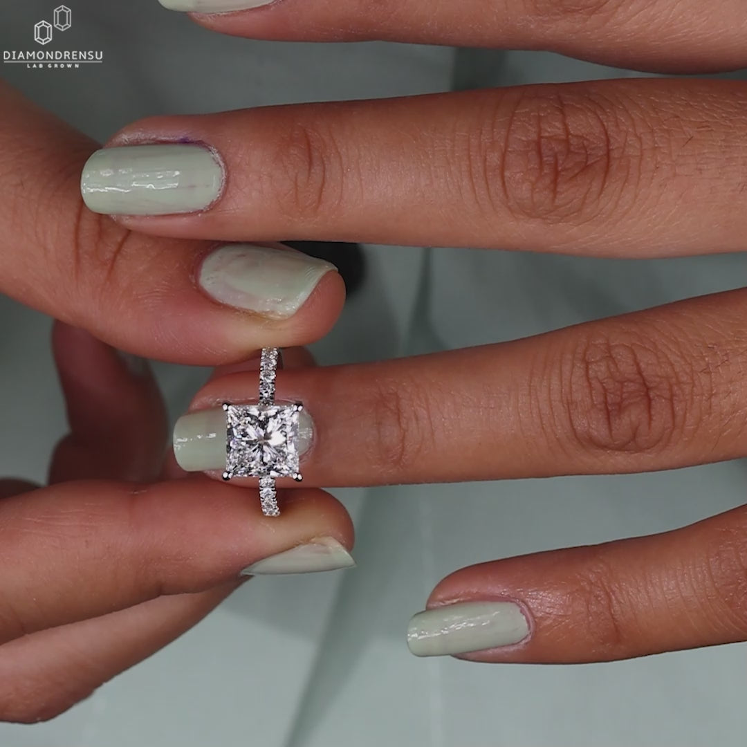 Princess Cut Lab-Grown Diamond Pavé 3 CT Ring
