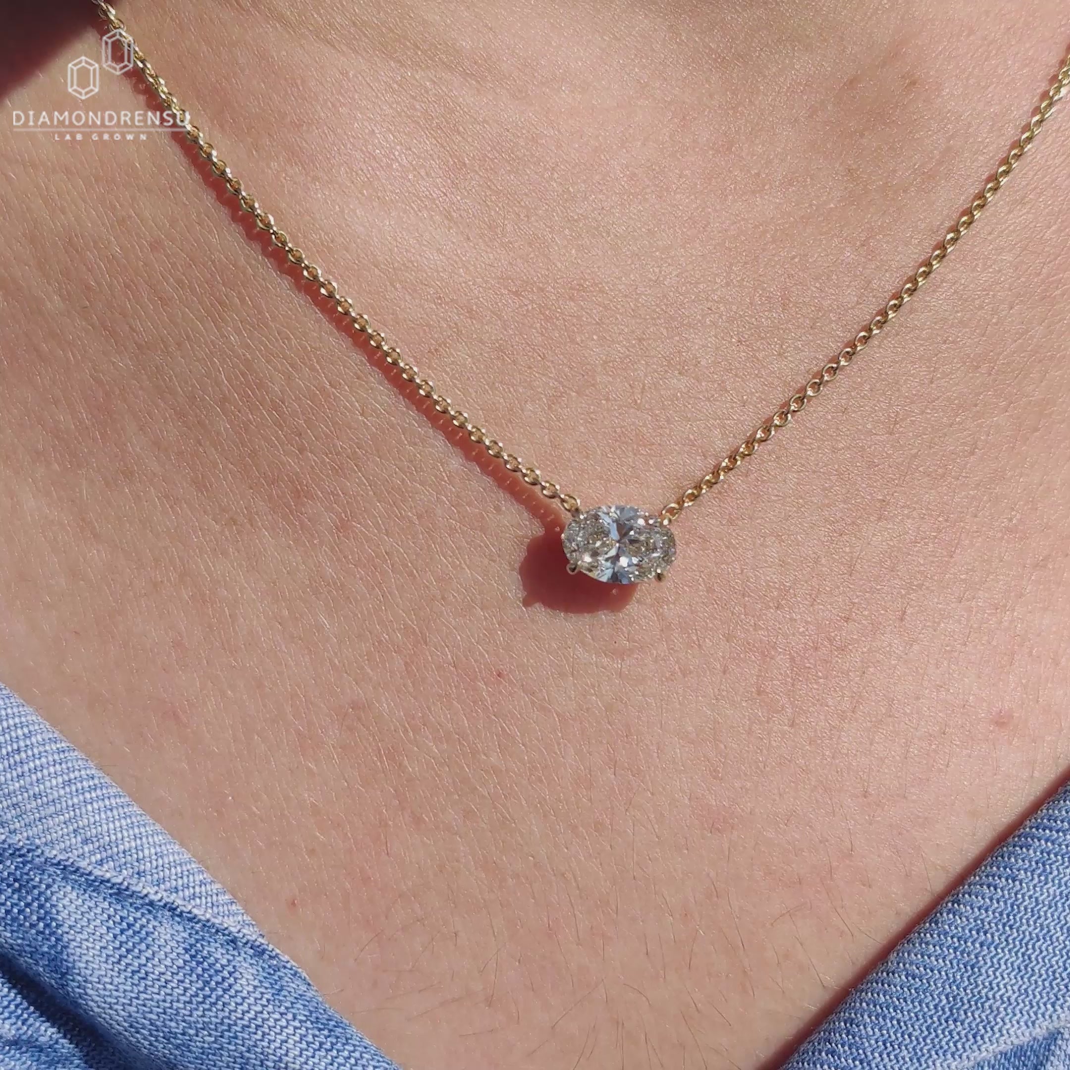 Oval Diamond Solitaire Necklace, 1-1.1 CT Oval Cut Lab Grown Diamond Wedding Pendant, 18 Inches Chain Included
