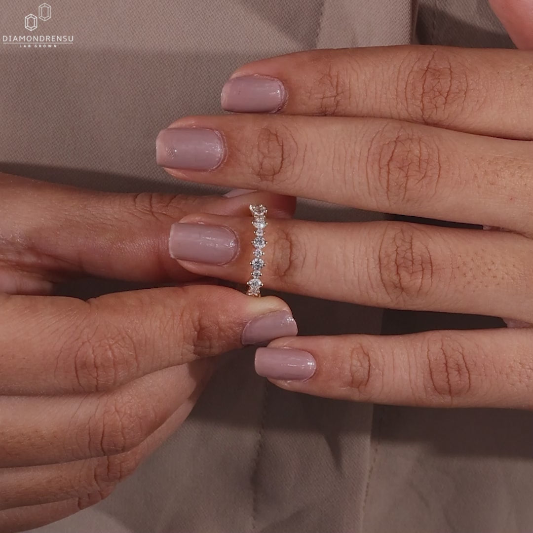 Floating Bubble Round Lab Grown Diamond Half Eternity Wedding Band