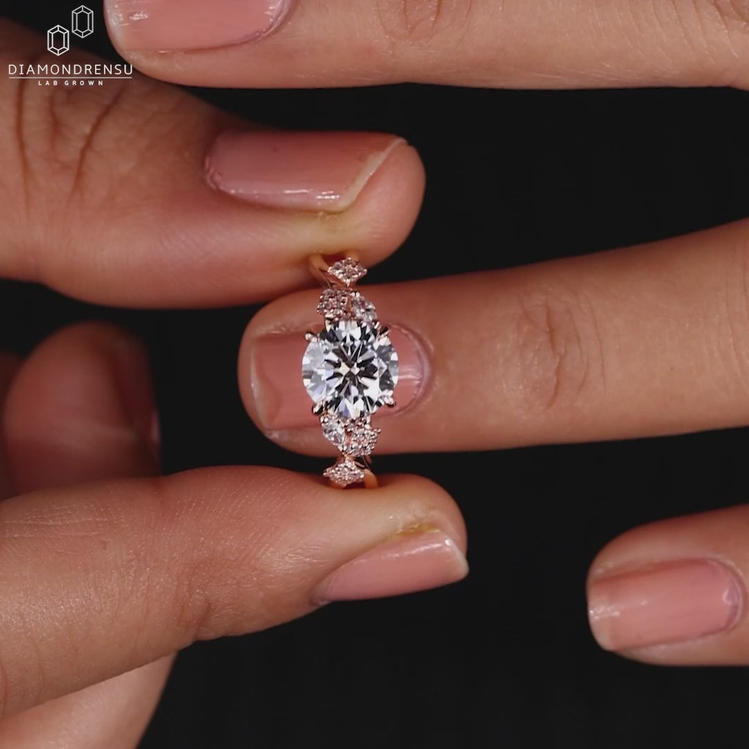 Round Brilliant Cut Lab-Grown Diamond Nature Inspired Ring 1 - 2 CT