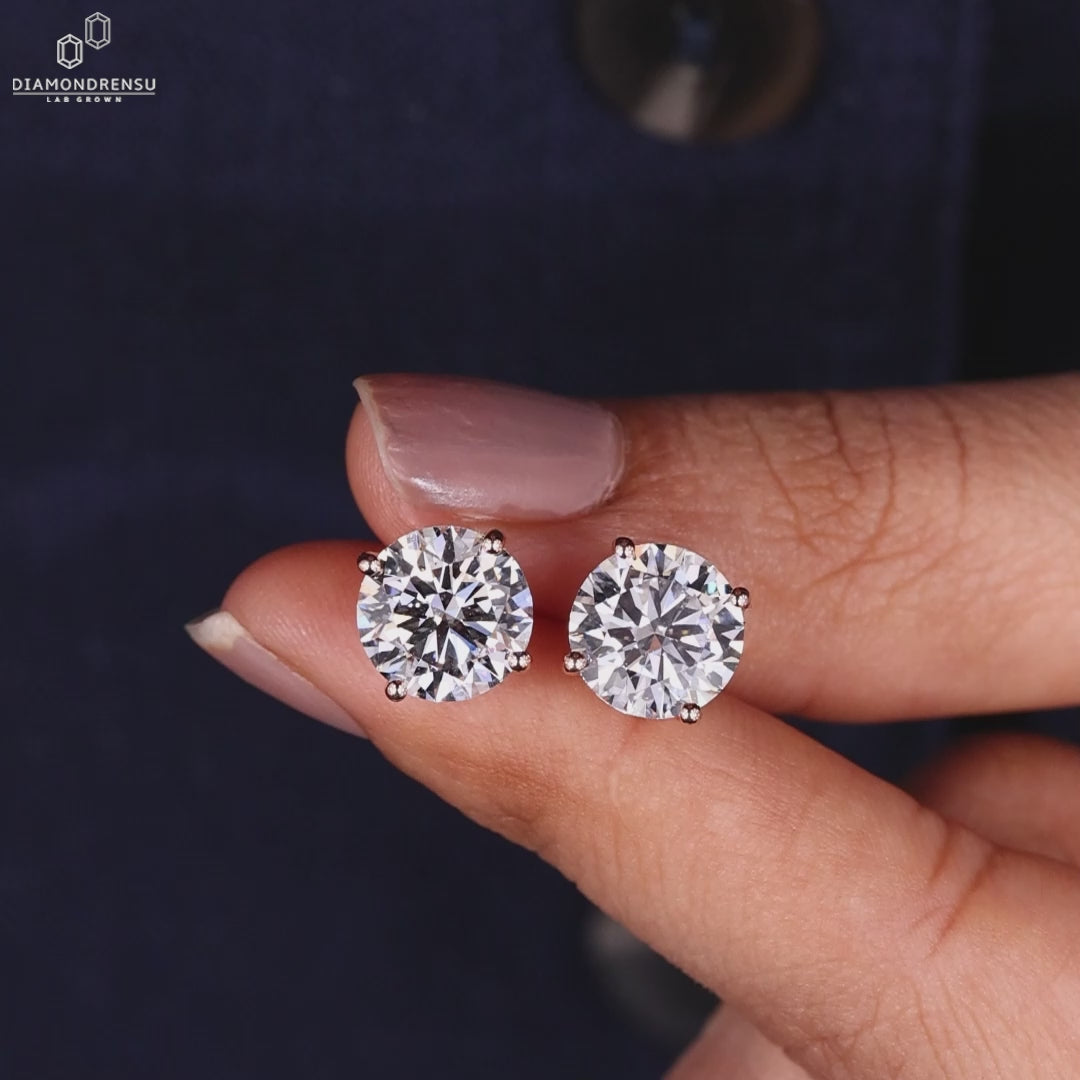 6.02 TCW Round Brilliant Cut Lab-Grown Diamond Stud Earrings