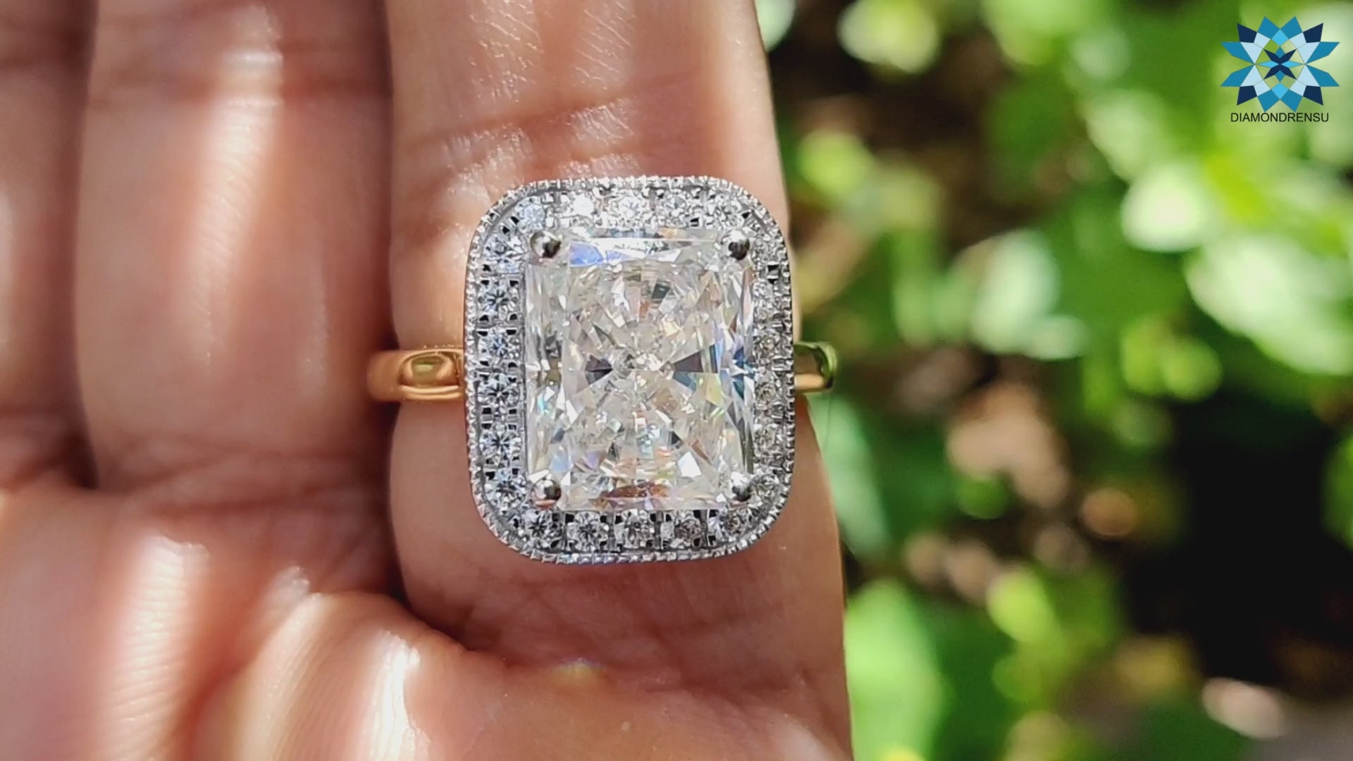 5.06 TCW Radiant Cut Cathedral Set Halo Moissanite Engagement Ring