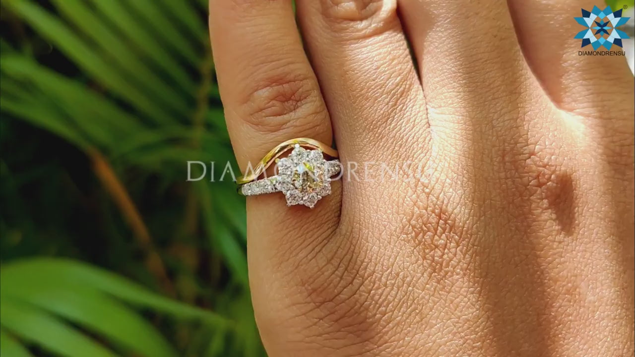 1.00 TW Round OEC Classic Cluster Pave Engagement Ring