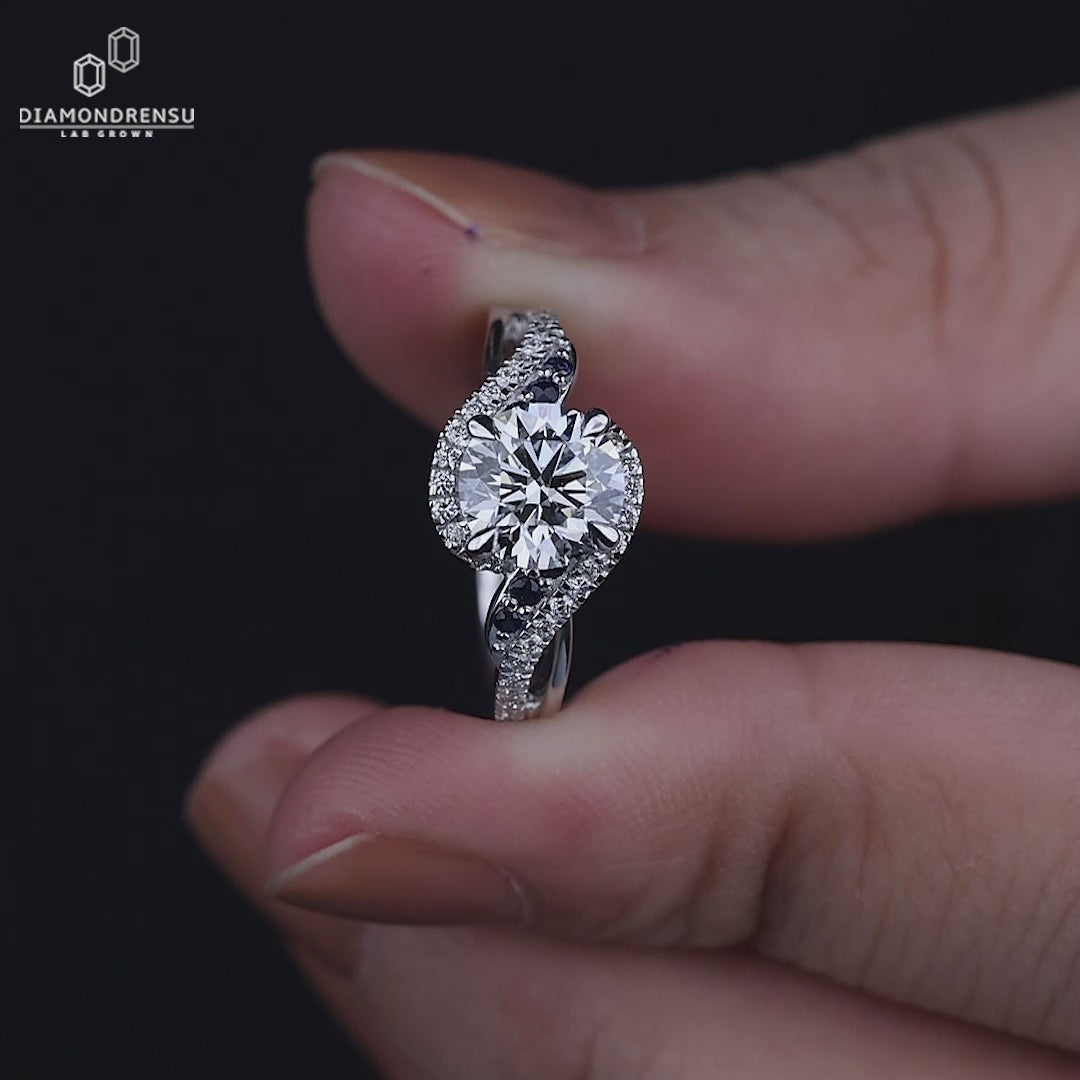 Round Cut Lab-Grown Diamond Bypass Pavé Shank Ring 1.3 CT