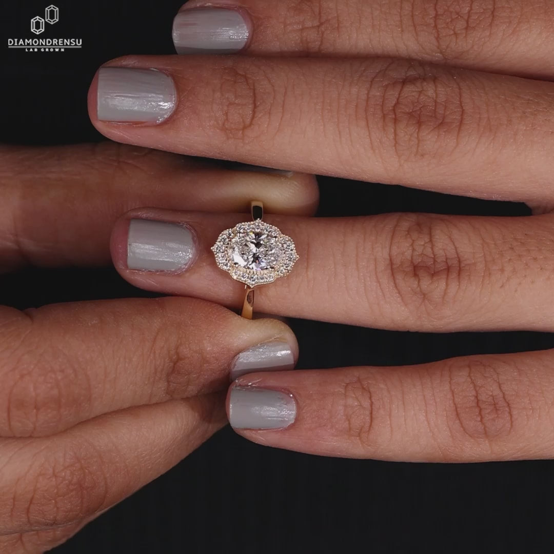 Oval Cut Lab-Grown Diamond Vintage Halo Engagement Ring 1 - 2 CT
