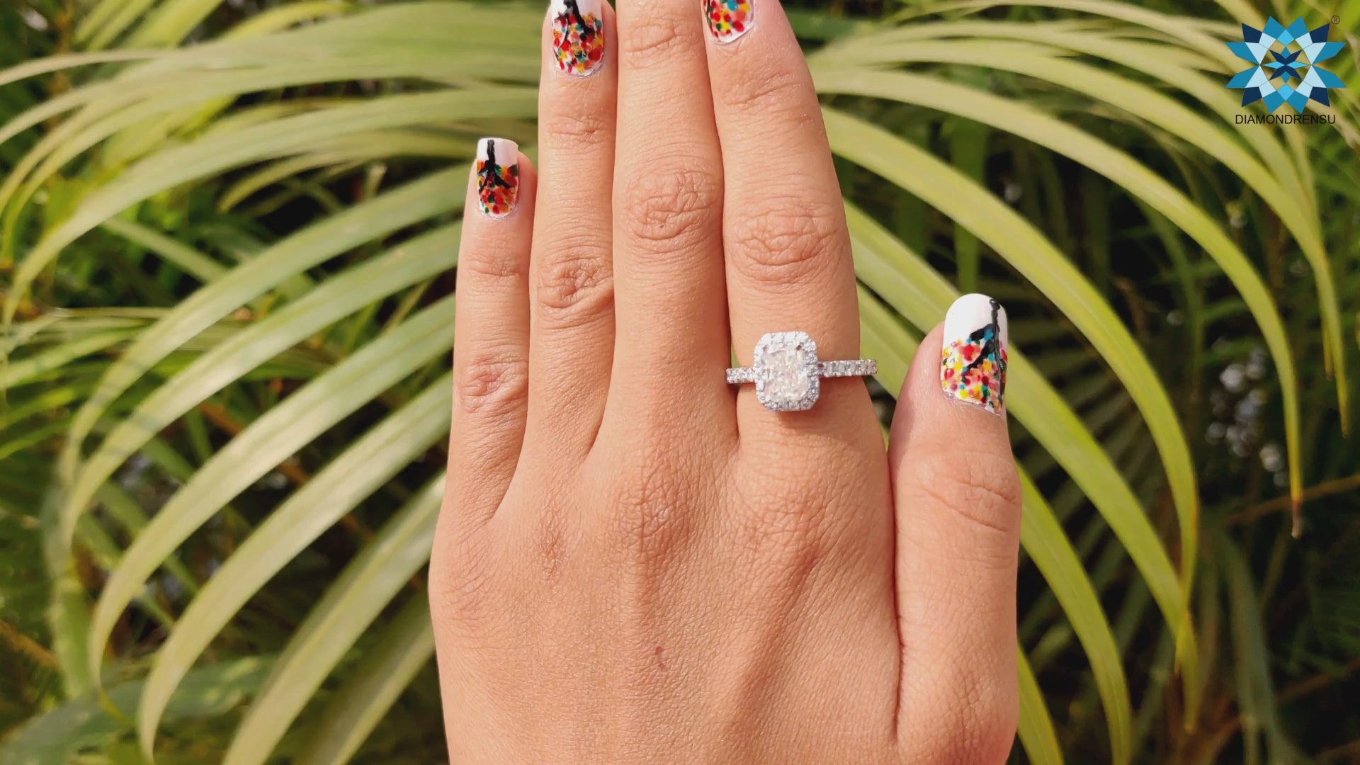 2.83 TW Lovely Radiant cut Halo Moissanite Engagement Ring